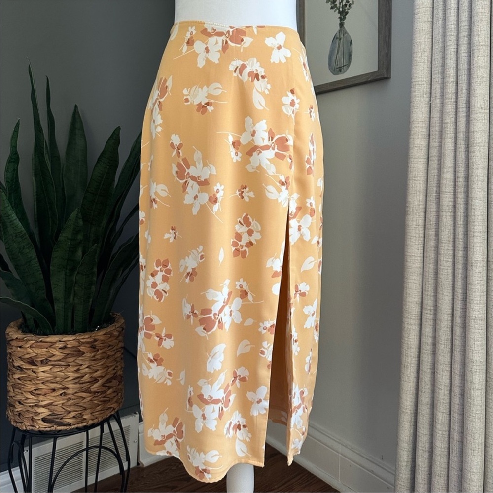 Abercrombie & Fitch Yellow Floral Midi Skirt